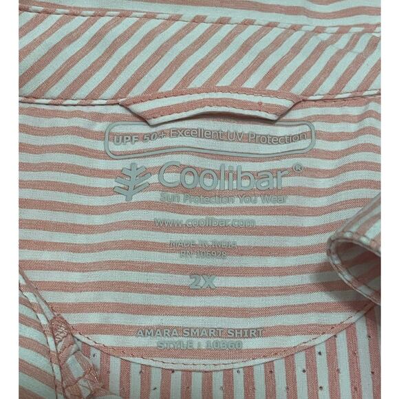 Coolibar Amara Smart Shirt‎ UPF 50+ snap up long sleeve Pink Stripe Women's 2X - Picture 2 of 8